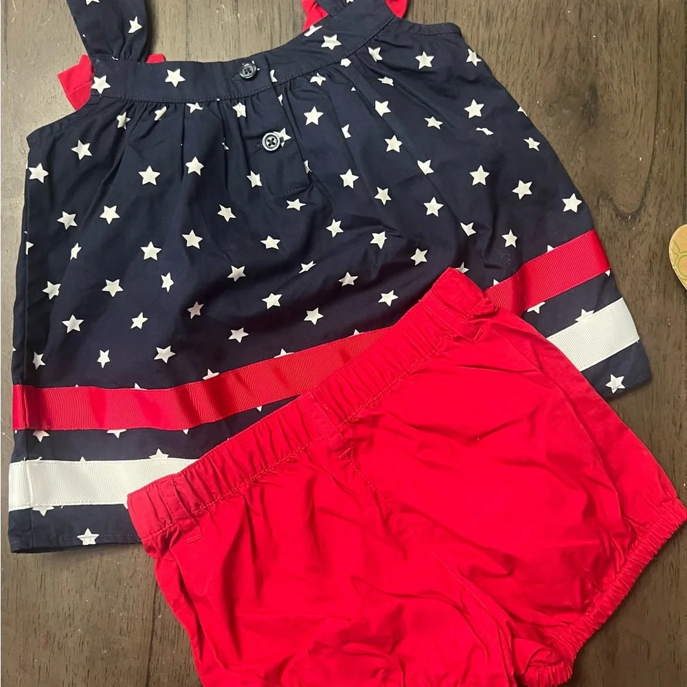 Gymboree Navy Star Print Top with Red Shorts & Star Sunglasses